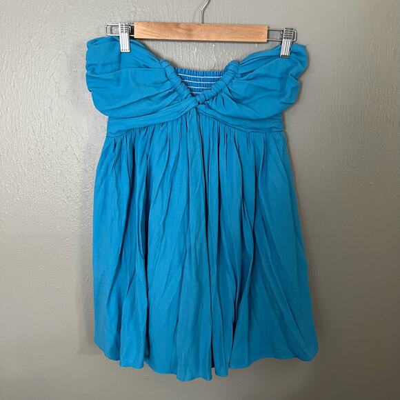 DO BE Blue Tie Neck Mini Dress Split Top Size Medium Casual comfort summer - Picture 1 of 6